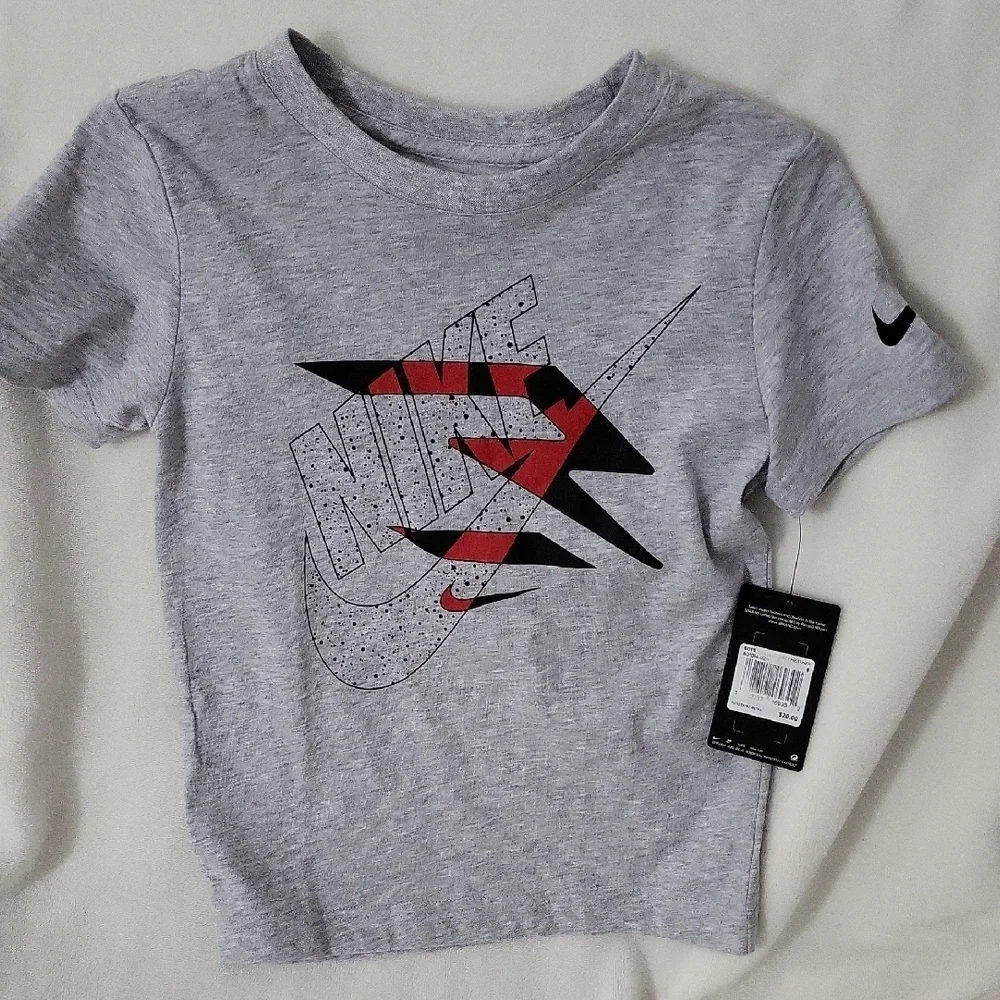 Nike Kids Gray Tee with Red and Black Design